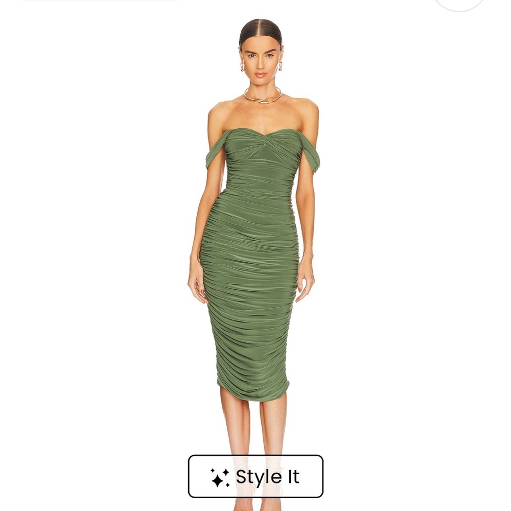 Norma Kamali Green Ruched Bodycon Midi Dress (Walter MIDI Dress)
